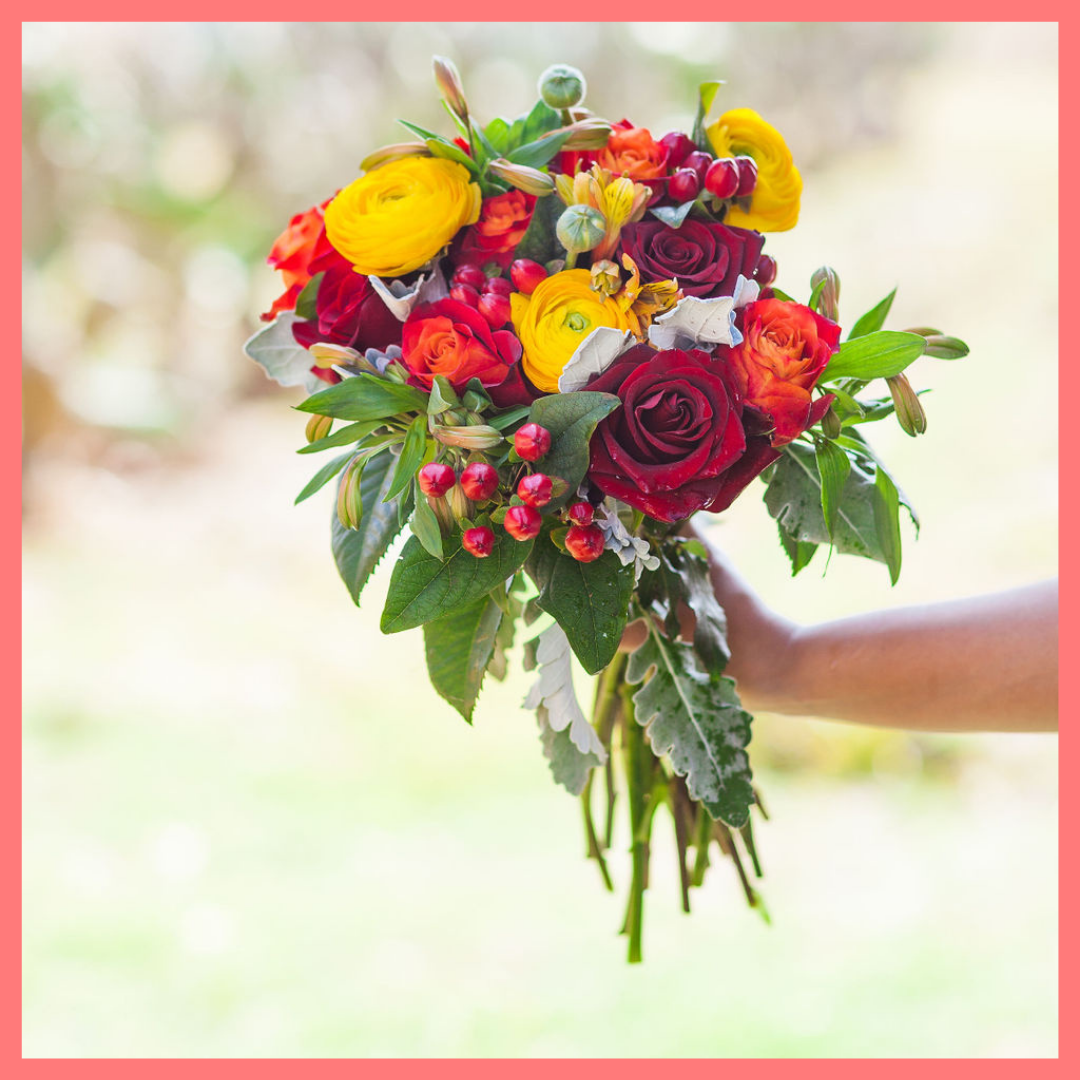 The I Leaf You flower bouquet includes mixed stems of roses, ranunculus, alstroemeria, hypericum, and dusty miller. Please note that as flowers are a live product, colors and varieties may slightly vary from the photos shown to provide you with the freshest and most beautiful bouquet.