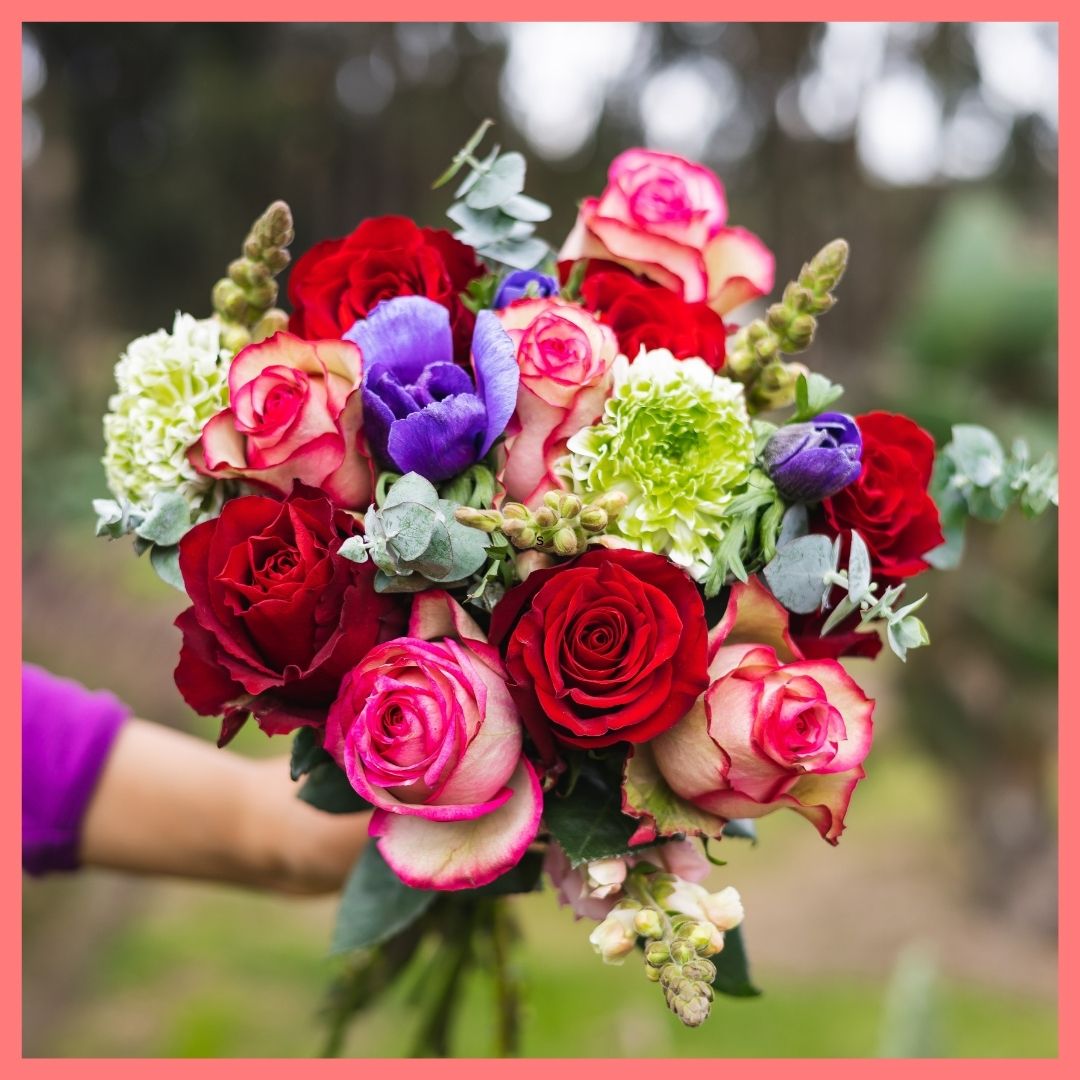 Order the Meant For Each Other flower bouquet! The Meant For Each Other flower bouquet includes mixed stems of roses, anemone, ranunculus, snapdragons, and eucalyptus. The flowers will be shipped directly from the farm to you!