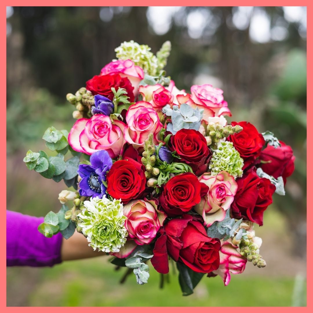 Order the Meant For Each Other flower bouquet! The Meant For Each Other flower bouquet includes mixed stems of roses, anemone, ranunculus, snapdragons, and eucalyptus. The flowers will be shipped directly from the farm to you!