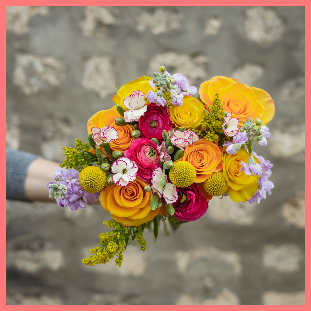 Order the Celebrate Good Times flower bouquet! The Celebrate Good Times bouquet includes mixed stems of craspedia, ranunculus, stock, roses, solomio, and solidago. The flowers will be shipped directly from the farm to you!Order the Celebrate Good Times flower bouquet! The Celebrate Good Times bouquet includes mixed stems of craspedia, ranunculus, stock, roses, solomio, and solidago. The flowers will be shipped directly from the farm to you!