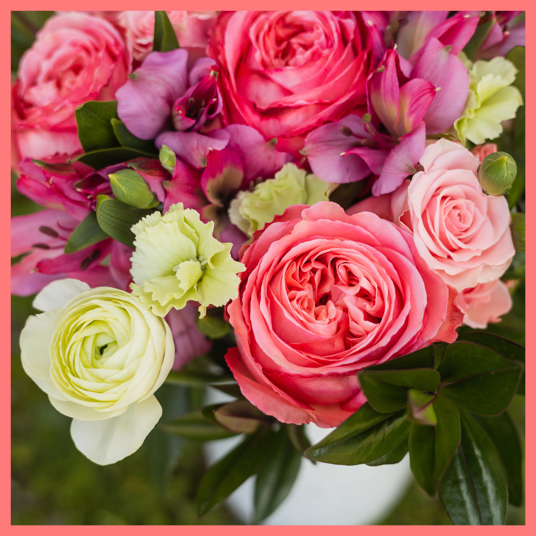 Order the Thinking of You flower bouquet! The Thinking of You bouquet includes mixed stems of roses, spray roses, solomio, alstroemeria, and ranunculus. The flowers will be shipped directly from the farm to you!